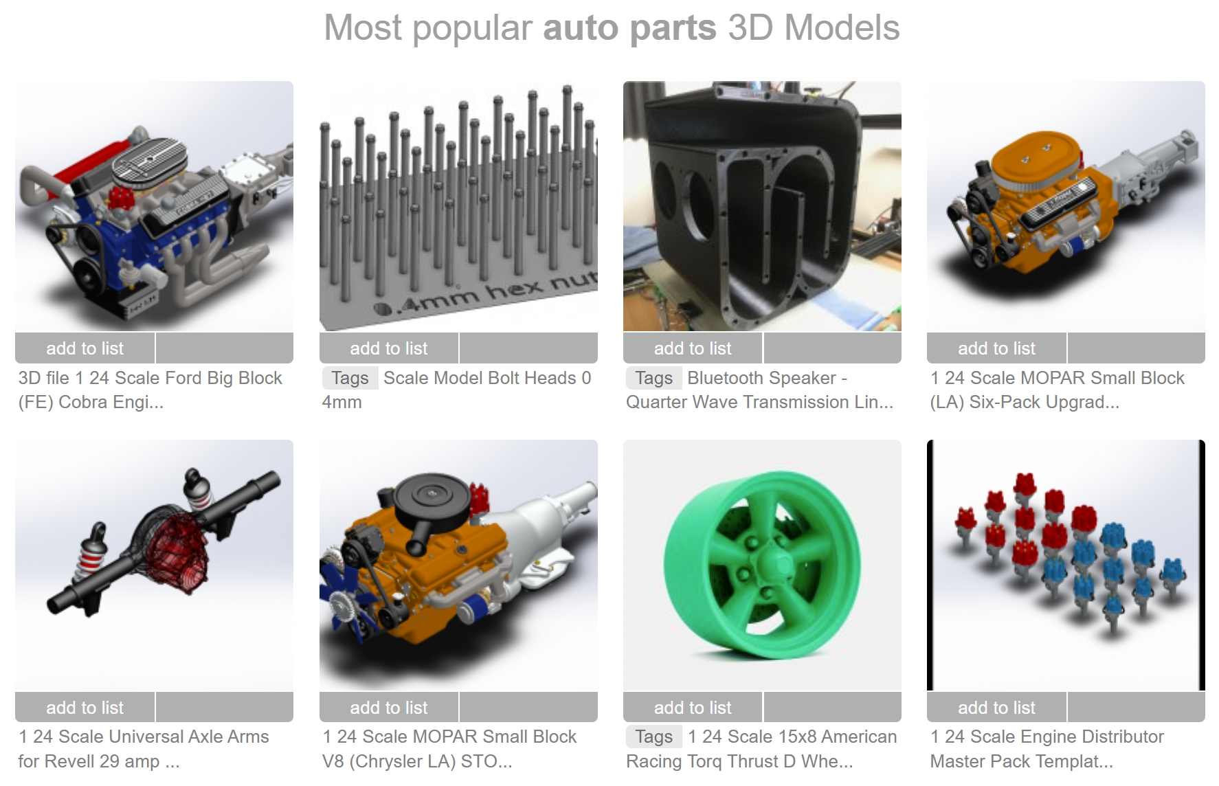 yeggi3D Printer Car Parts STL Files